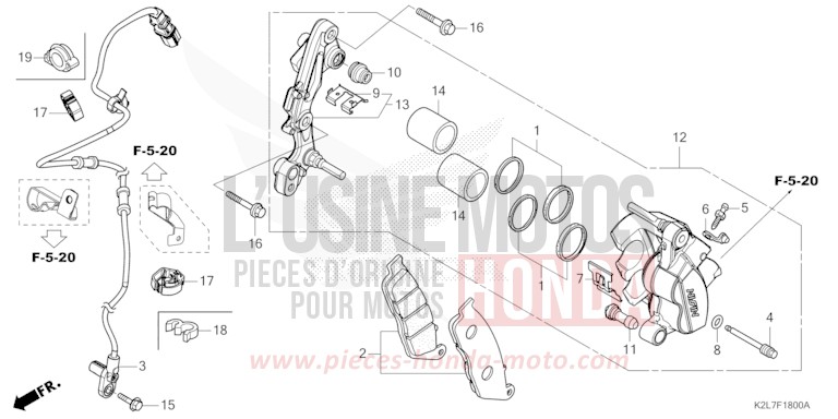 FRONT BRAKE CALIPER for ADV 350 MAT CARNELIAN RED METALLIC (R384) from 2023